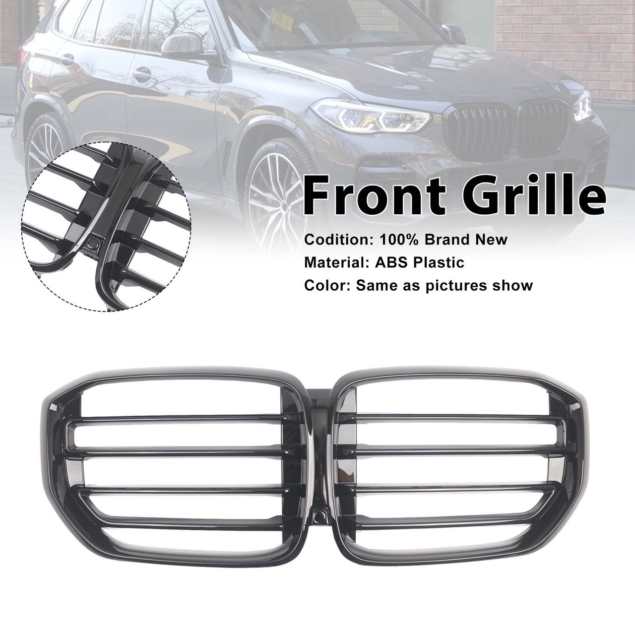 Sport Style Front Kidney Grille Grill Fit BMW X5 G05 2019-2022 Gloss Black