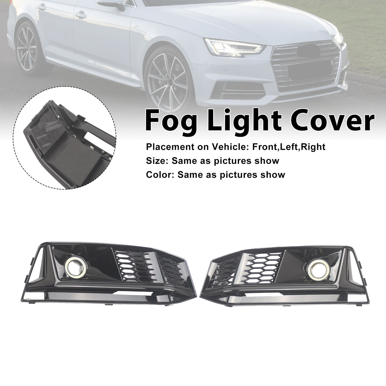 2PCS Black Front Bumper Foglight Grille Grill Fit Audi A4 S4 B9 2016-2019