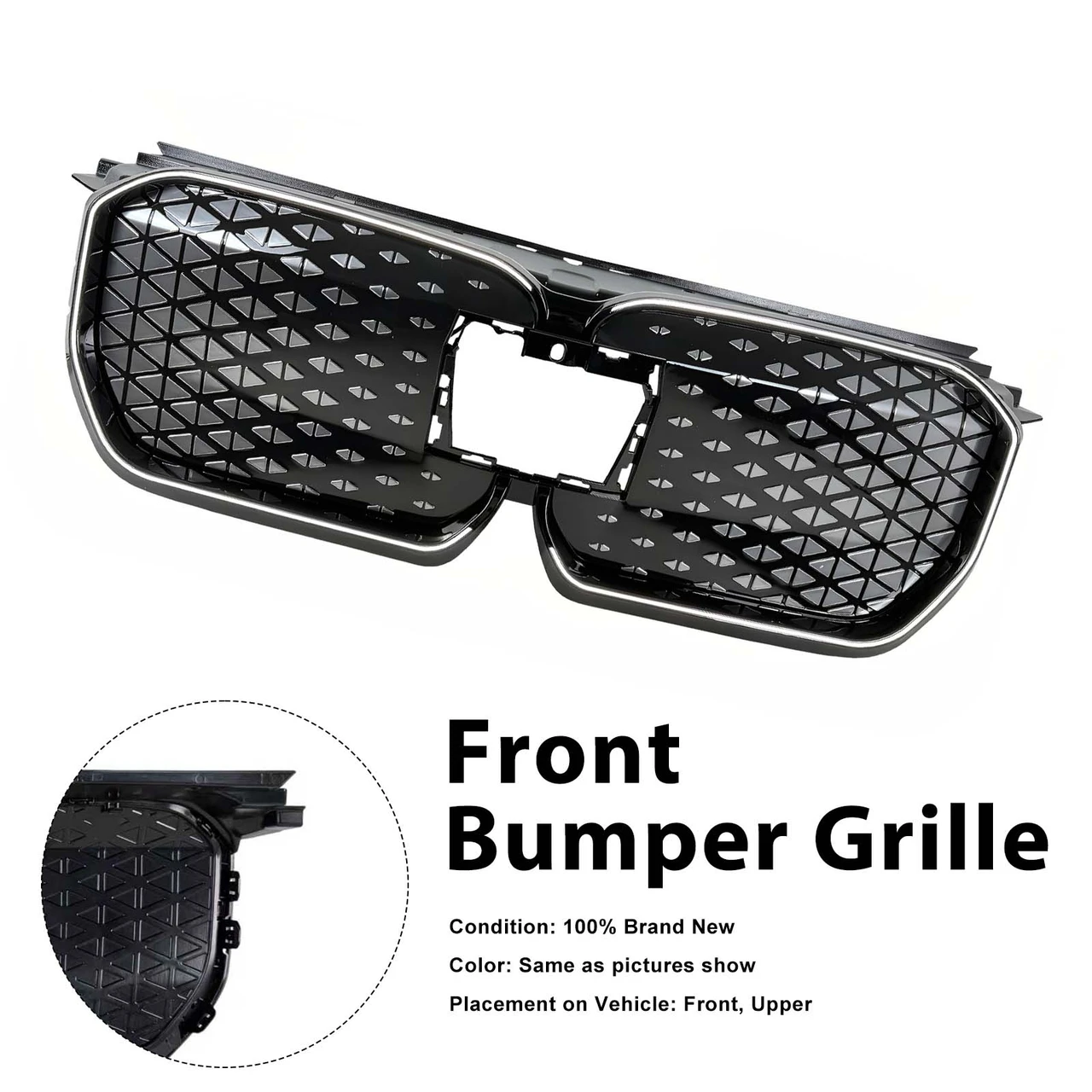 Black Front Bumper Grill Grille Fit BMW iX1 U11 2023-2025 W/LED Light