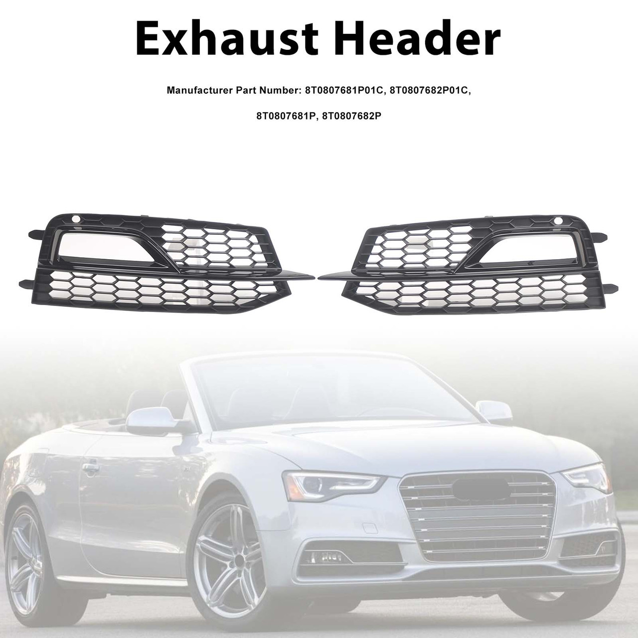 Black Front Fog Lamp Grill Fit Audi A5 S-Line Sport Edition Bumper 2013-2016