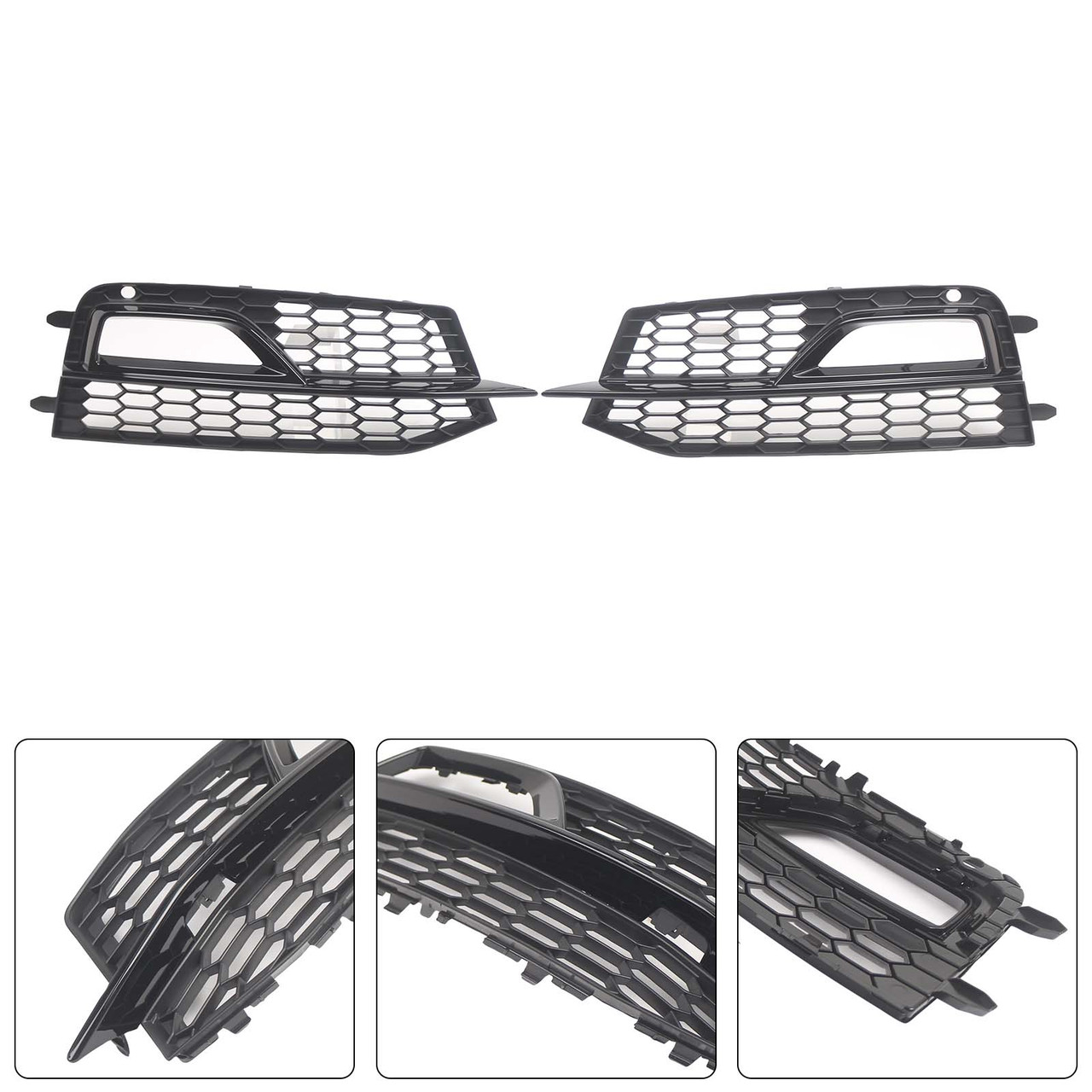 Black Front Fog Lamp Grill Fit Audi A5 S-Line Sport Edition Bumper 2013-2016