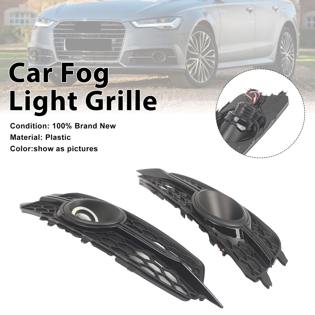 2PCS Car Front Bumper Fog Light Grille For Audi A6 C7 S-Line 2012-2014 W/LED