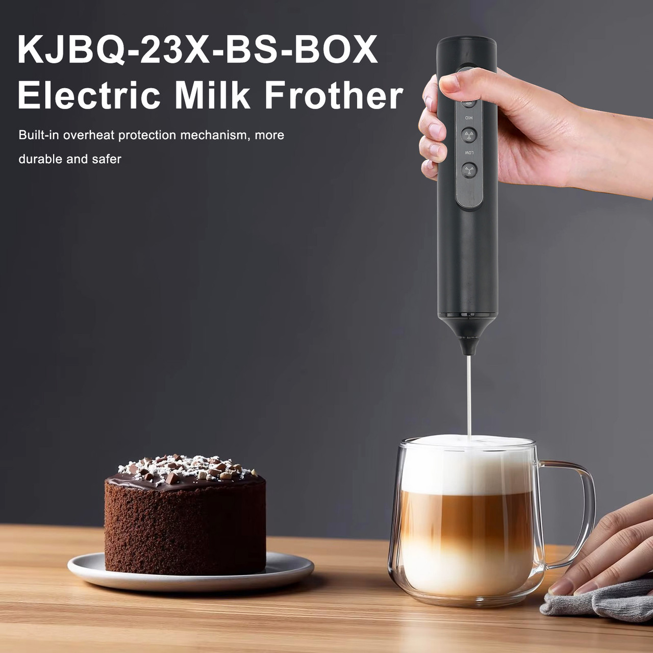 KJBQ-23X-BS-BOX Electric Milk Frother Rechargeable Electric Whisk 3 Head 3 Speed