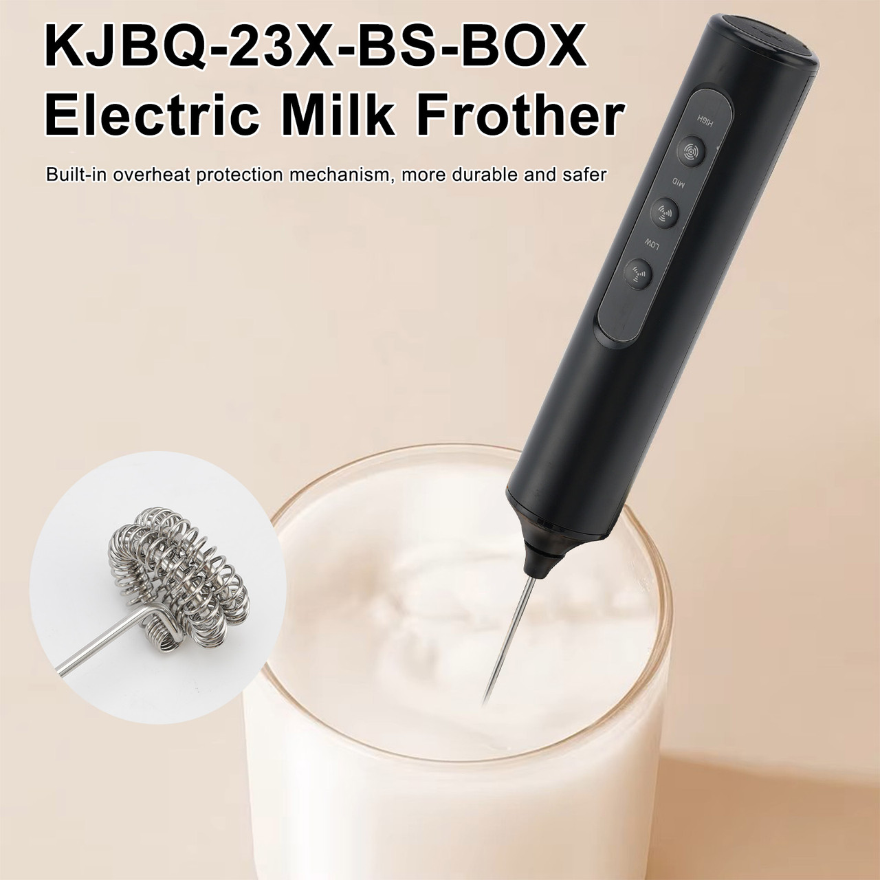 KJBQ-23X-BS-BOX Electric Milk Frother Rechargeable Electric Whisk 3 Head 3 Speed