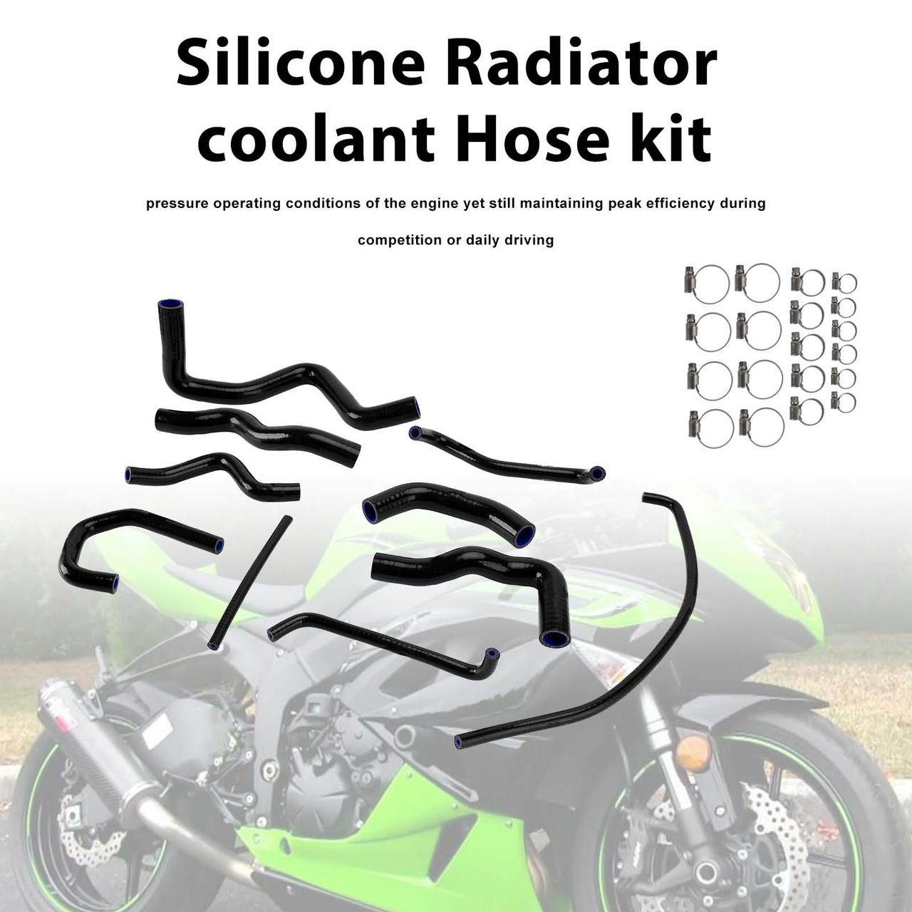 Silicone Radiator coolant Hose kit For Kawasaki Ninja 636 ZX-6R 09-26 Black