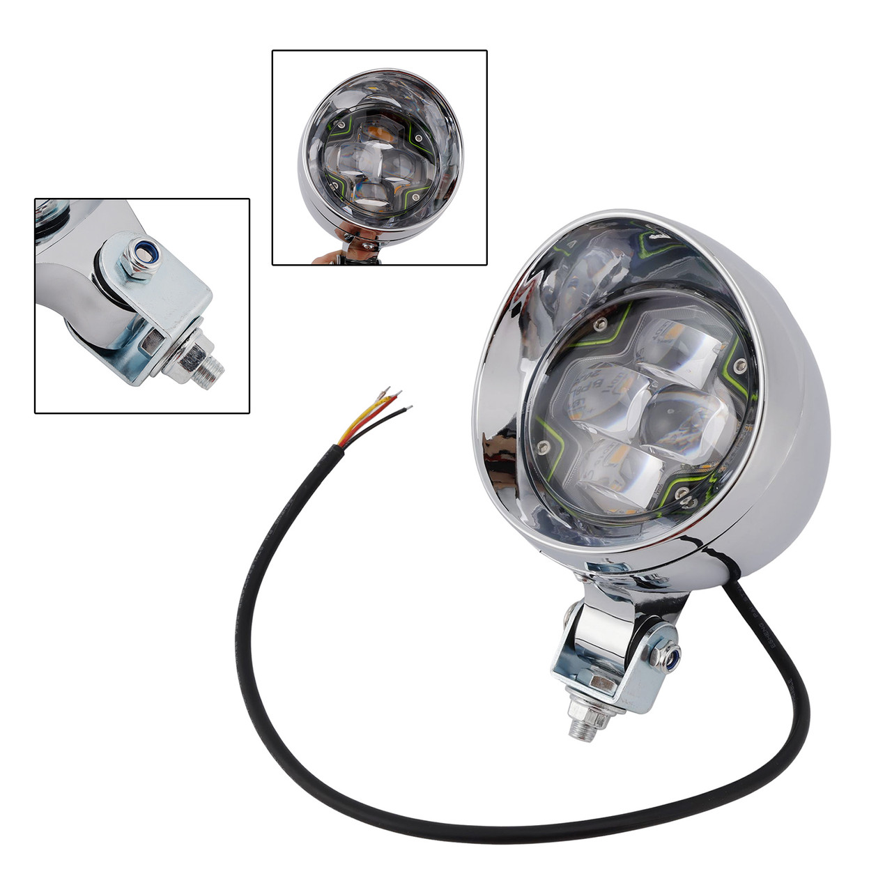 Motorcycle Beam Headlight Fog Lamp Custom Chrome Fits For Racer Bobber Chopper