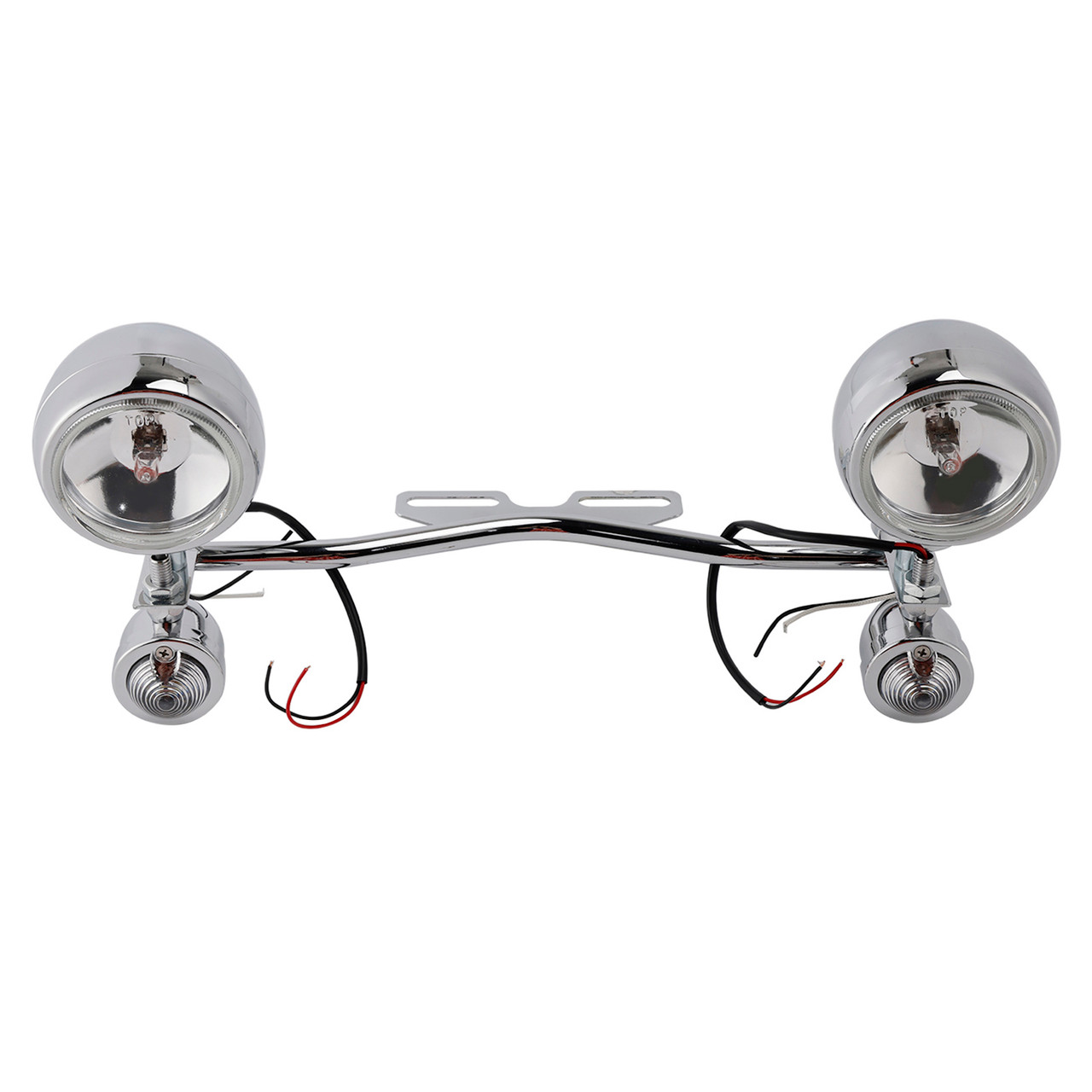 Motorcycle Beam Fog Lamp Custom Chrome W/ Bracket Fits For Racer Bobber Chopper