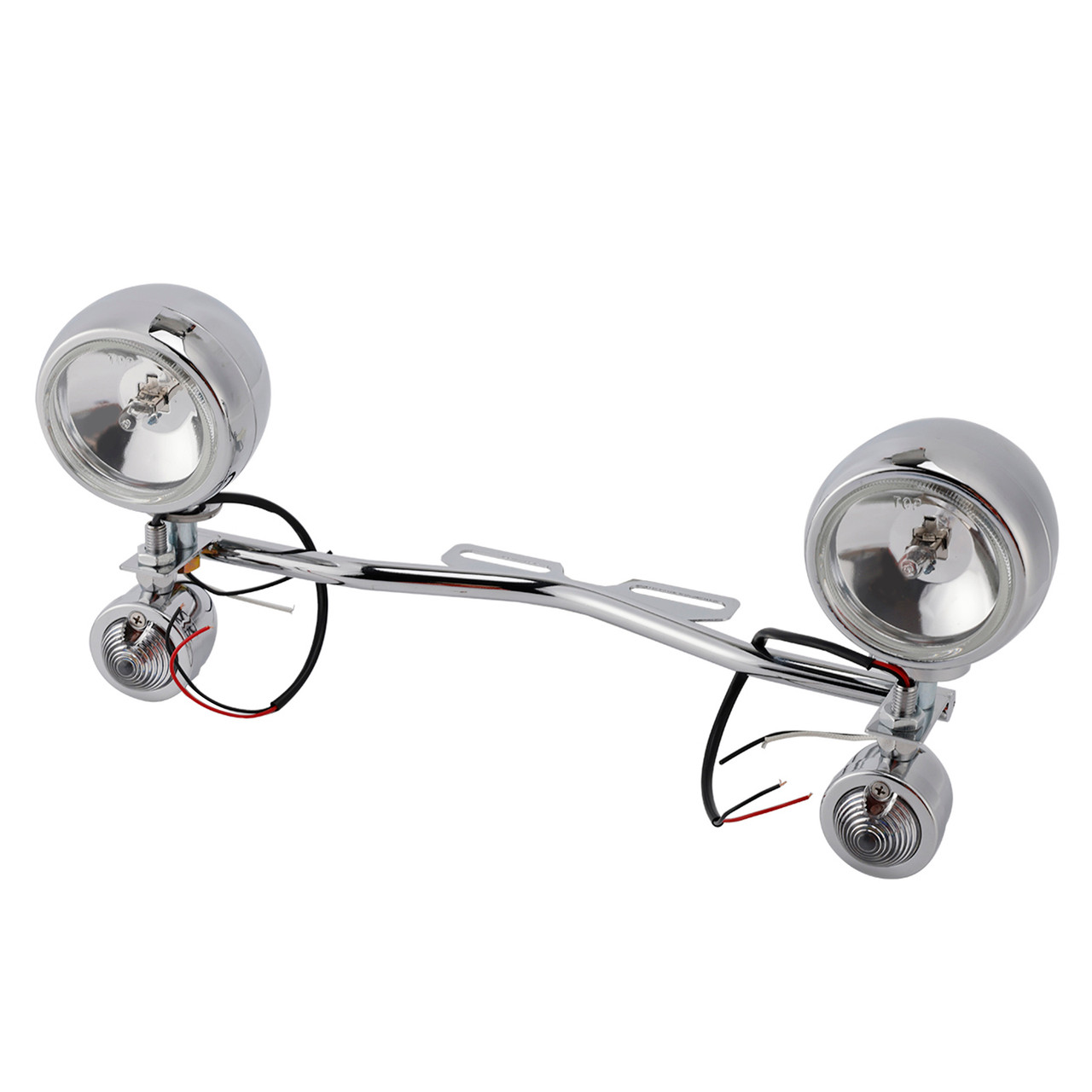 Motorcycle Beam Fog Lamp Custom Chrome W/ Bracket Fits For Racer Bobber Chopper