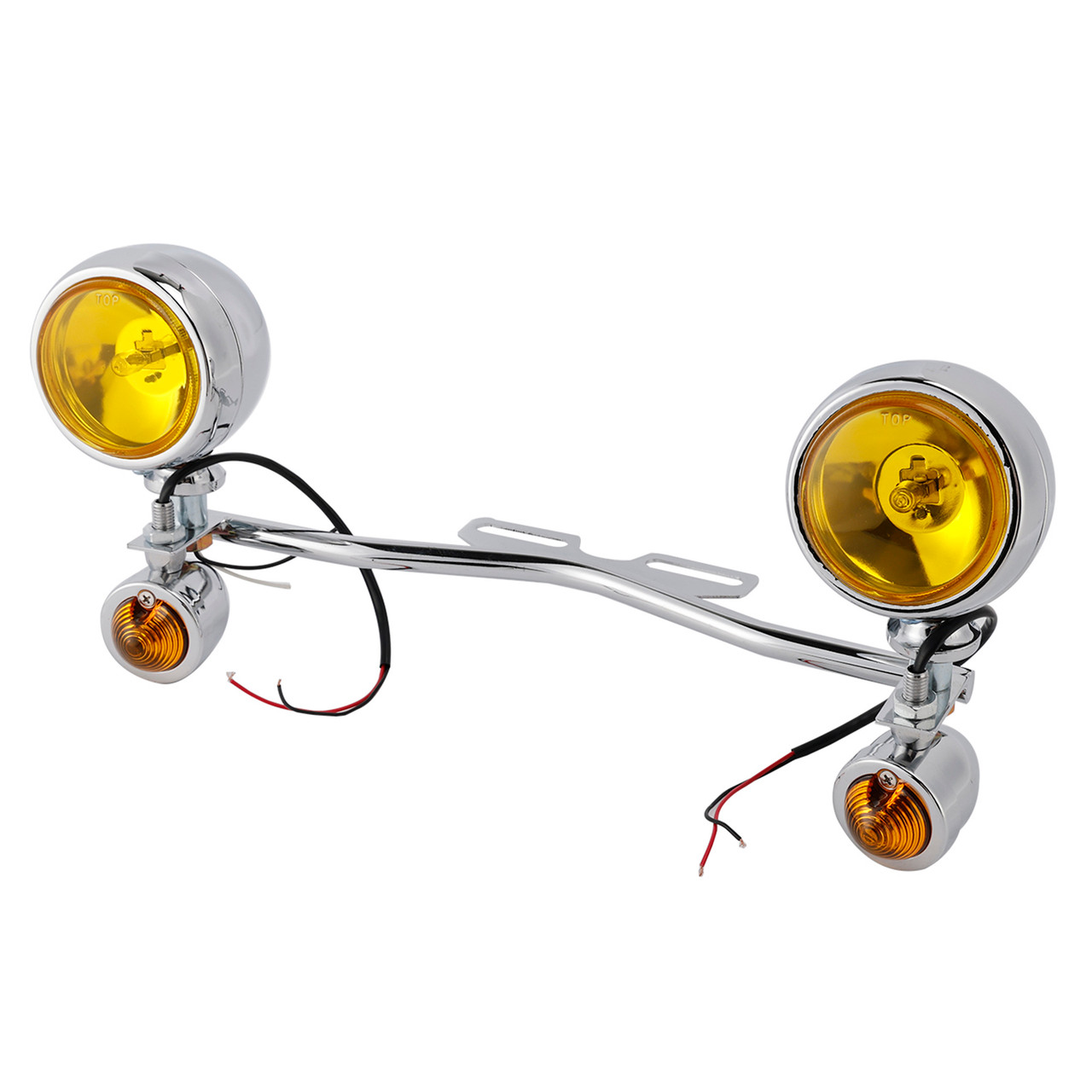 Motorcycle Beam Fog Lamp Custom Chrome W/ Bracket Fits For Racer Bobber Chopper