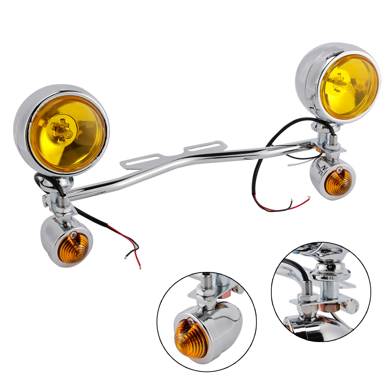 Motorcycle Beam Fog Lamp Custom Chrome W/ Bracket Fits For Racer Bobber Chopper