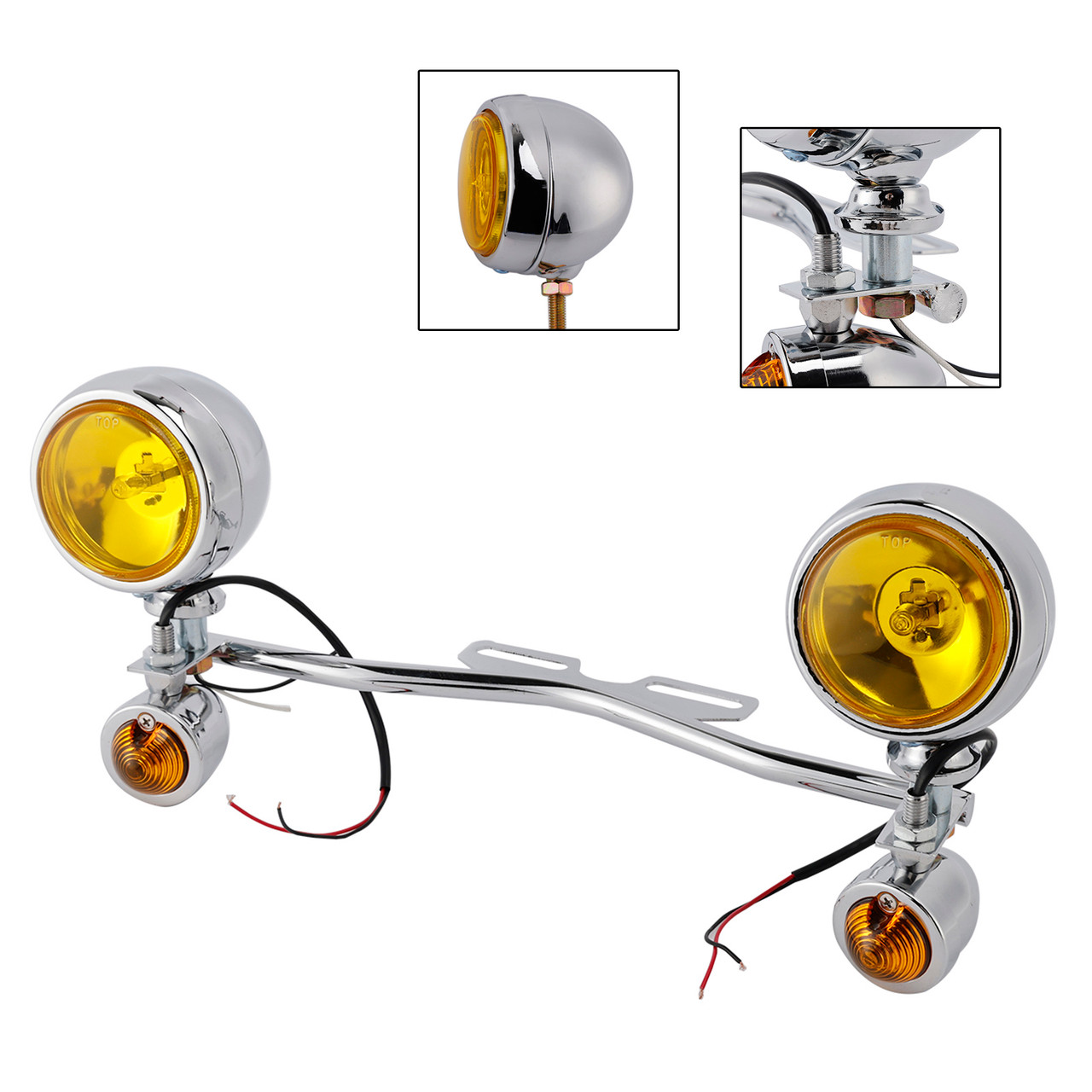 Motorcycle Beam Fog Lamp Custom Chrome W/ Bracket Fits For Racer Bobber Chopper