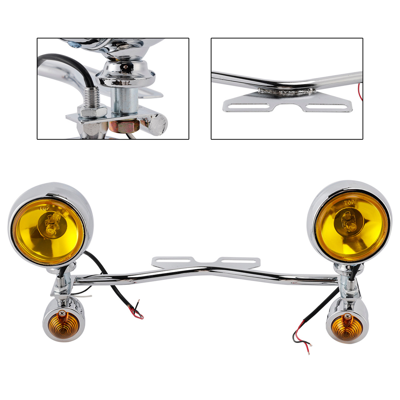 Motorcycle Beam Fog Lamp Custom Chrome W/ Bracket Fits For Racer Bobber Chopper