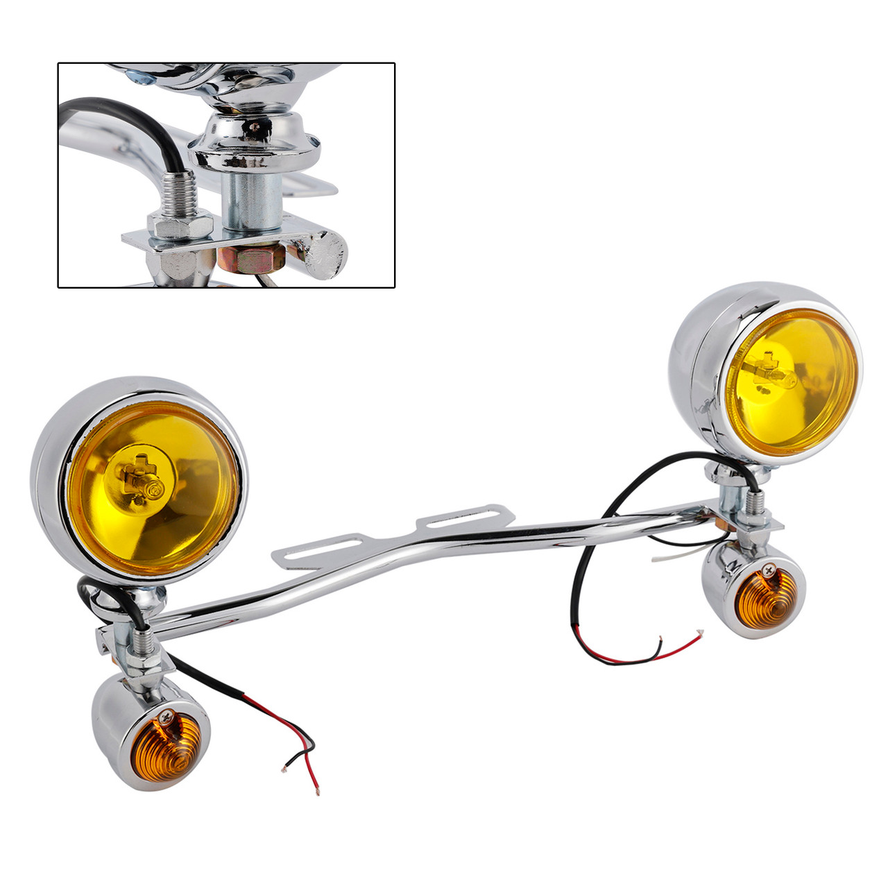 Motorcycle Beam Fog Lamp Custom Chrome W/ Bracket Fits For Racer Bobber Chopper