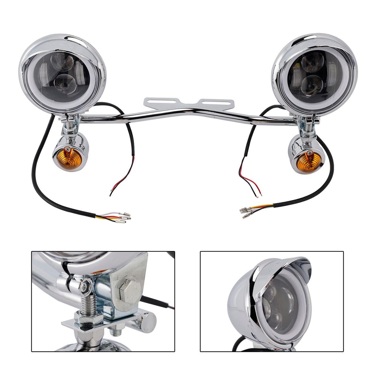 Motorcycle Beam Fog Lamp Custom Chrome W/ Bracket Fits For Racer Bobber Chopper
