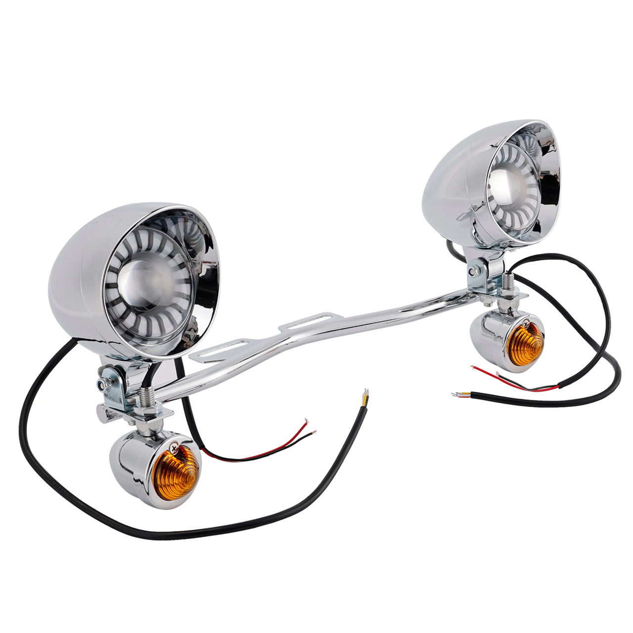 Motorcycle Beam Fog Lamp Custom Chrome W/ Bracket Fits For Racer Bobber Chopper