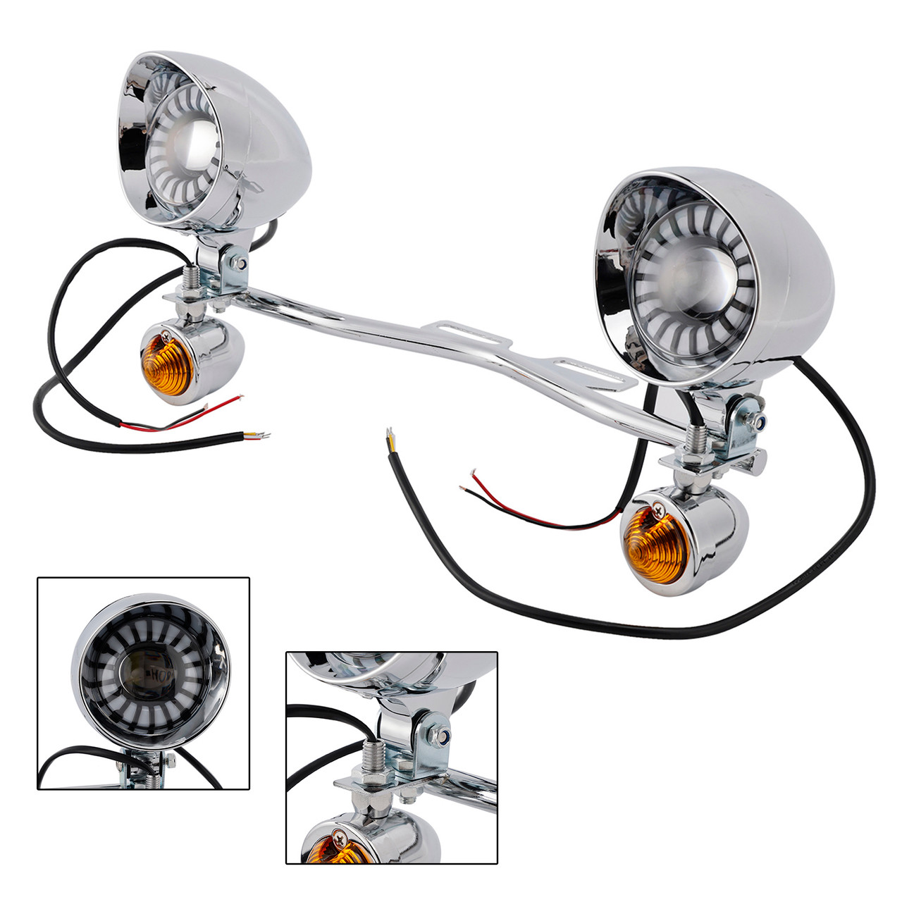 Motorcycle Beam Fog Lamp Custom Chrome W/ Bracket Fits For Racer Bobber Chopper