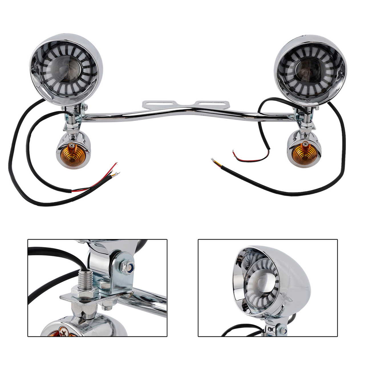 Motorcycle Beam Fog Lamp Custom Chrome W/ Bracket Fits For Racer Bobber Chopper