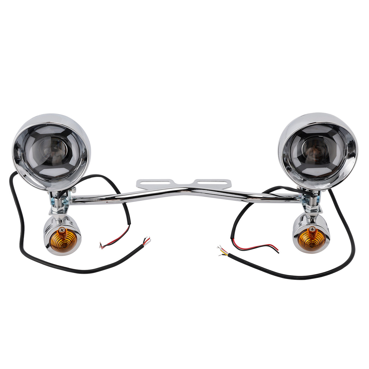 Motorcycle Beam Fog Lamp Custom Chrome W/ Bracket Fits For Racer Bobber Chopper