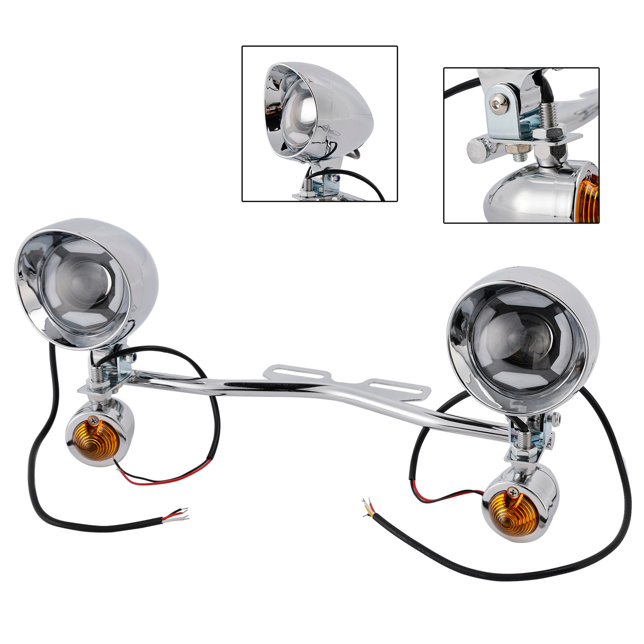 Motorcycle Beam Fog Lamp Custom Chrome W/ Bracket Fits For Racer Bobber Chopper