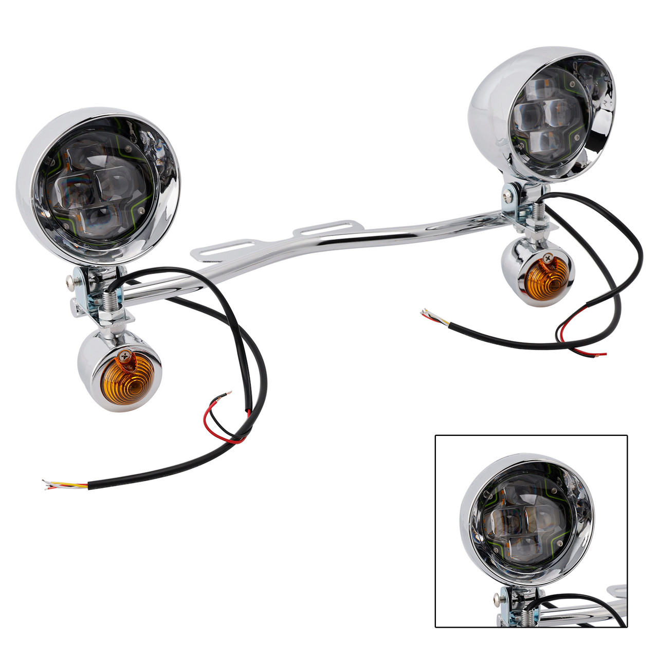 Motorcycle Beam Fog Lamp Custom Chrome W/ Bracket Fits For Racer Bobber Chopper