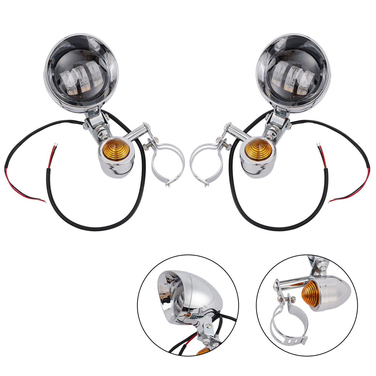Motorcycle Beam Fog Lamp Custom Chrome W/ Bracket Fits For Racer Bobber Chopper