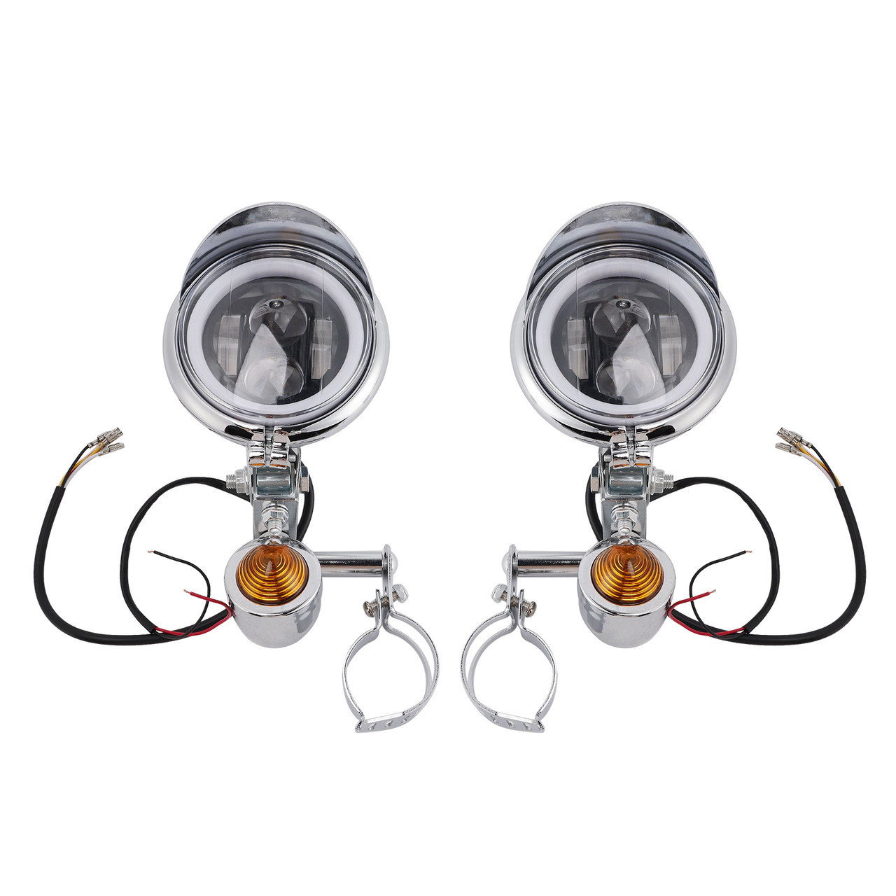 Motorcycle Beam Fog Lamp Custom Chrome W/ Bracket Fits For Racer Bobber Chopper