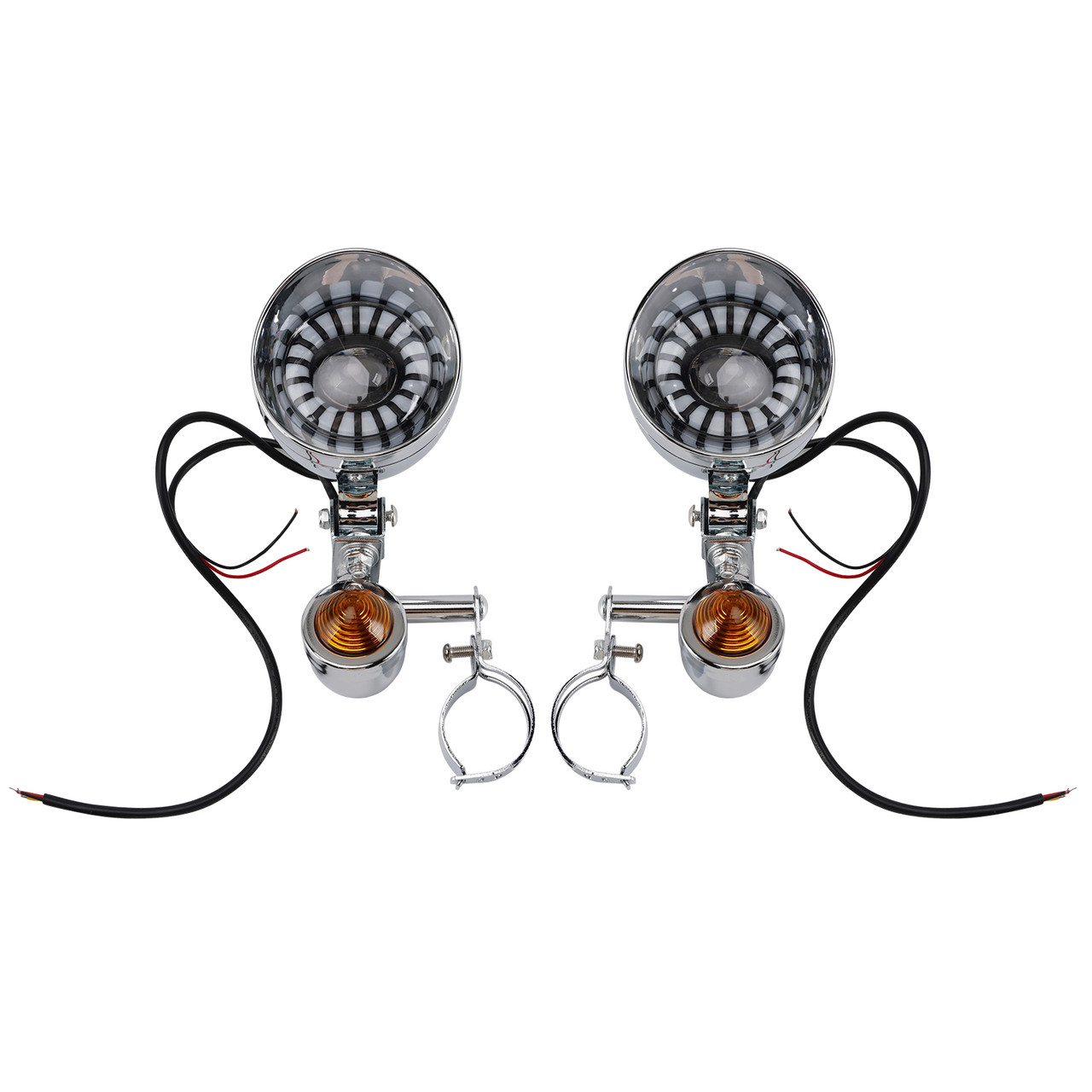 Motorcycle Beam Fog Lamp Custom Chrome W/ Bracket Fits For Racer Bobber Chopper