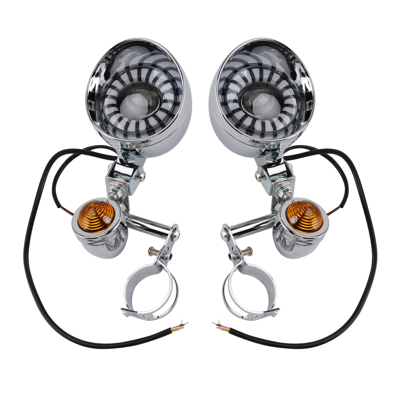 Motorcycle Beam Fog Lamp Custom Chrome W/ Bracket Fits For Racer Bobber Chopper