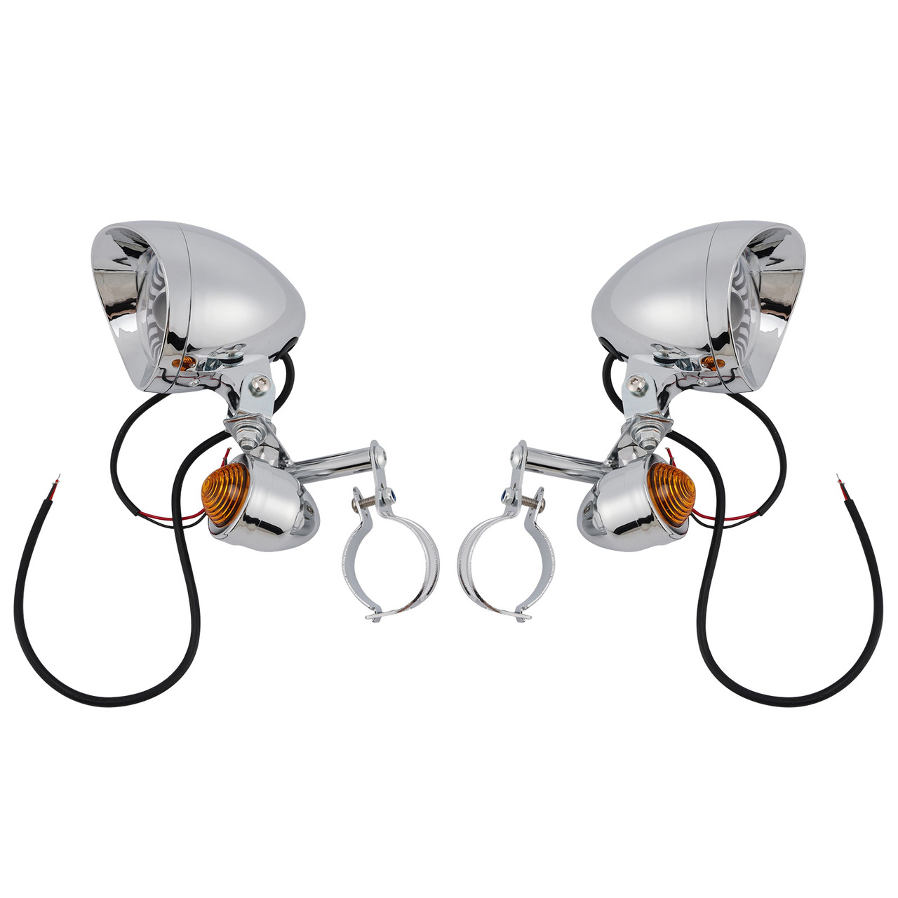 Motorcycle Beam Fog Lamp Custom Chrome W/ Bracket Fits For Racer Bobber Chopper