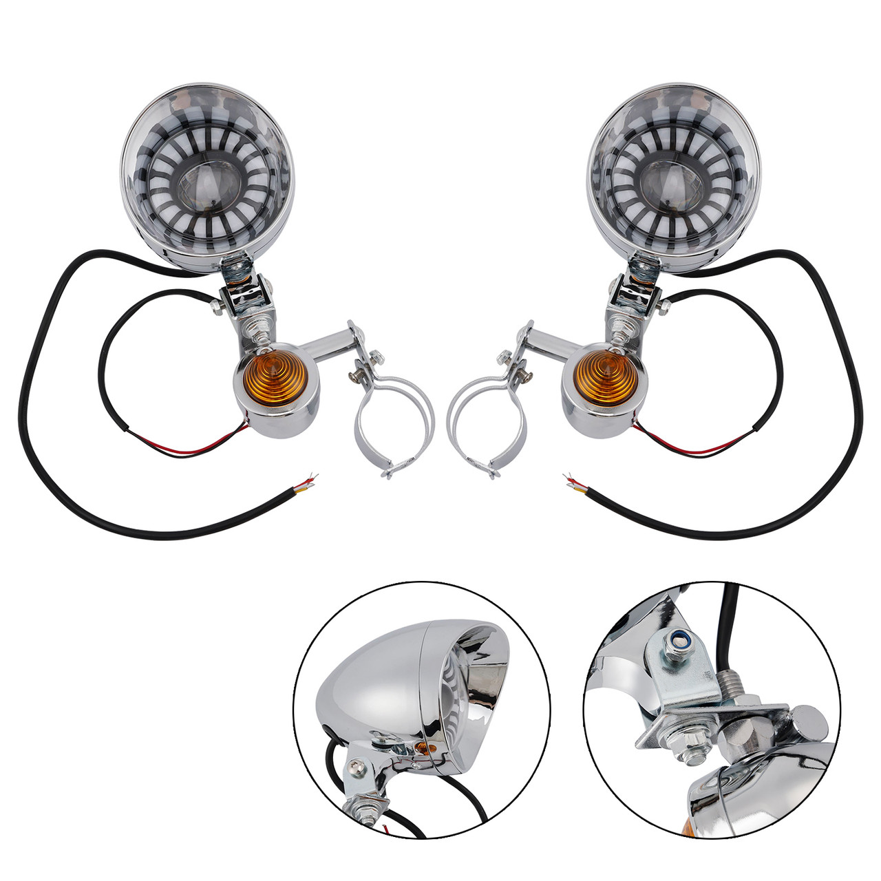 Motorcycle Beam Fog Lamp Custom Chrome W/ Bracket Fits For Racer Bobber Chopper