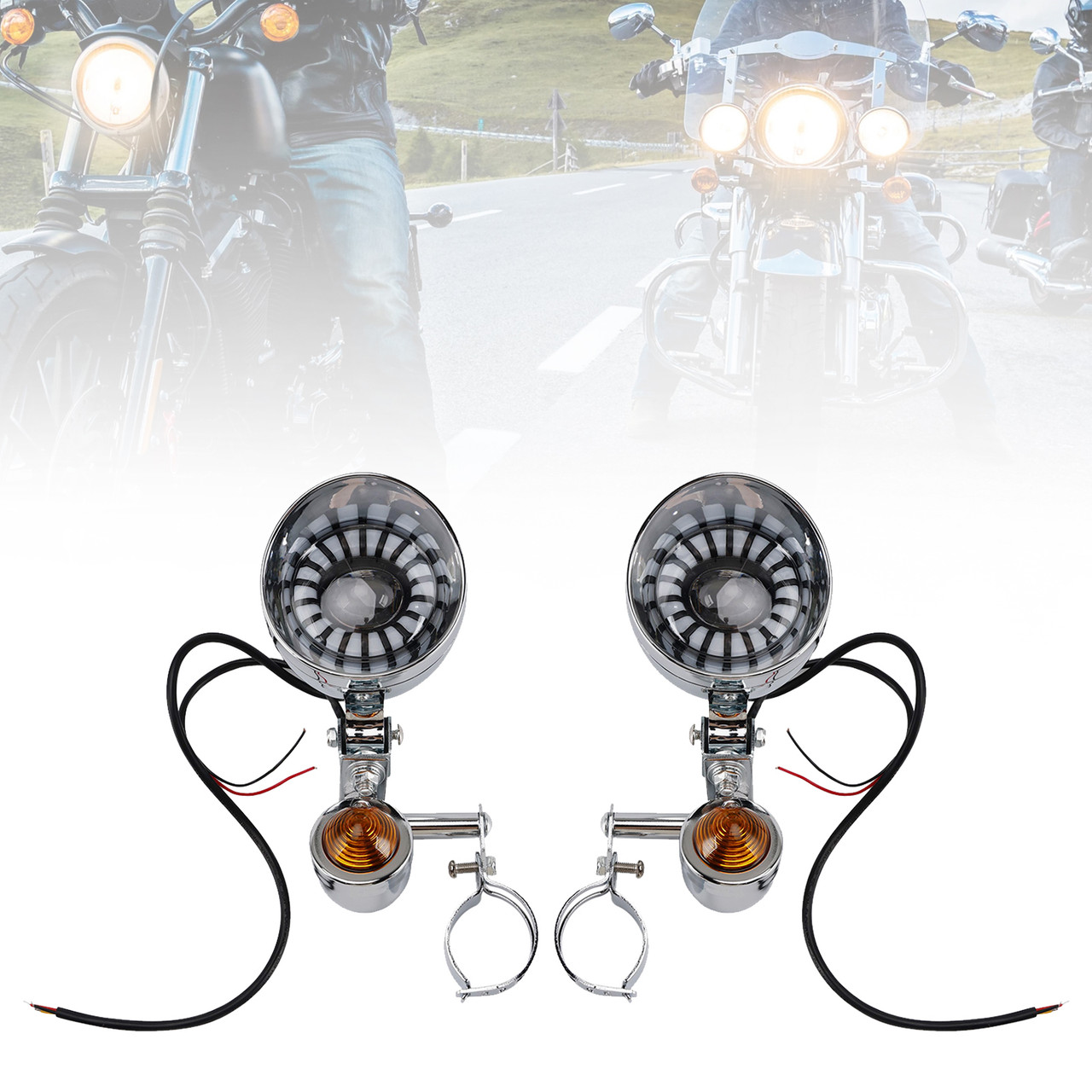 Motorcycle Beam Fog Lamp Custom Chrome W/ Bracket Fits For Racer Bobber Chopper