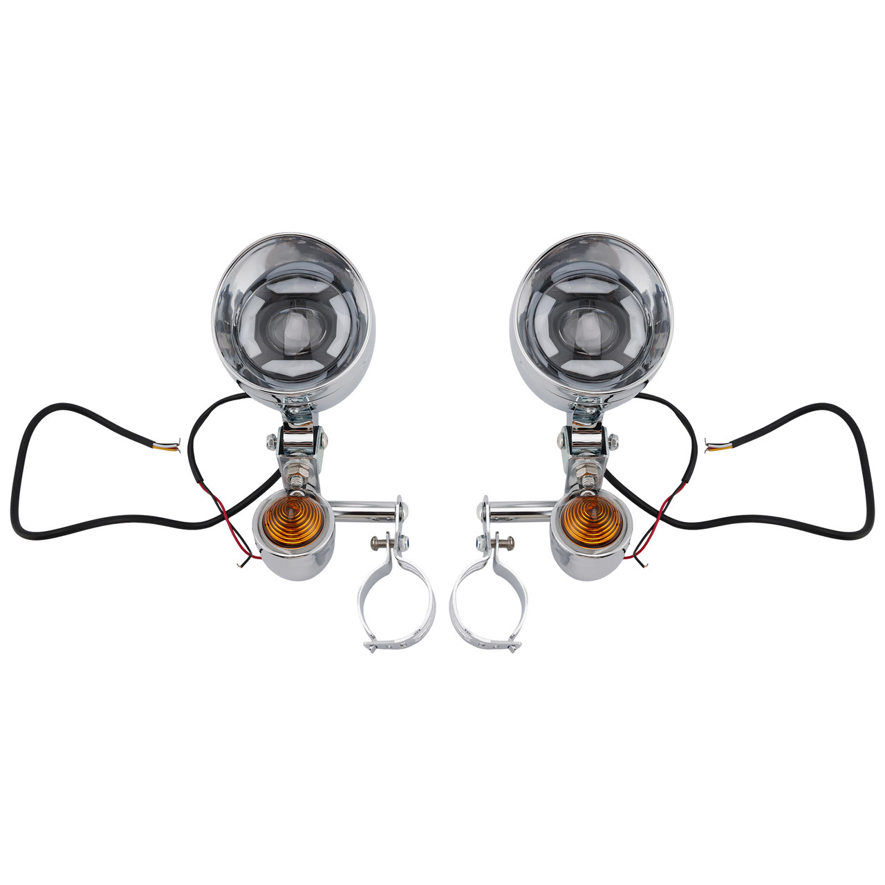 Motorcycle Beam Fog Lamp Custom Chrome W/ Bracket Fits For Racer Bobber Chopper