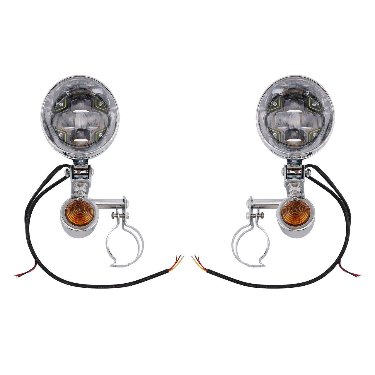 Motorcycle Beam Fog Lamp Custom Chrome W/ Bracket Fits For Racer Bobber Chopper
