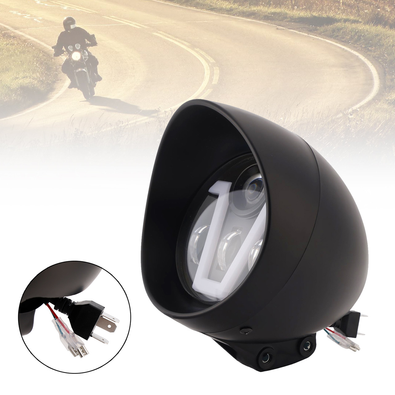 40W 5.75" Beam Headlight Fog Lamp Custom 4000Lm Black Fits For Racer Bobber