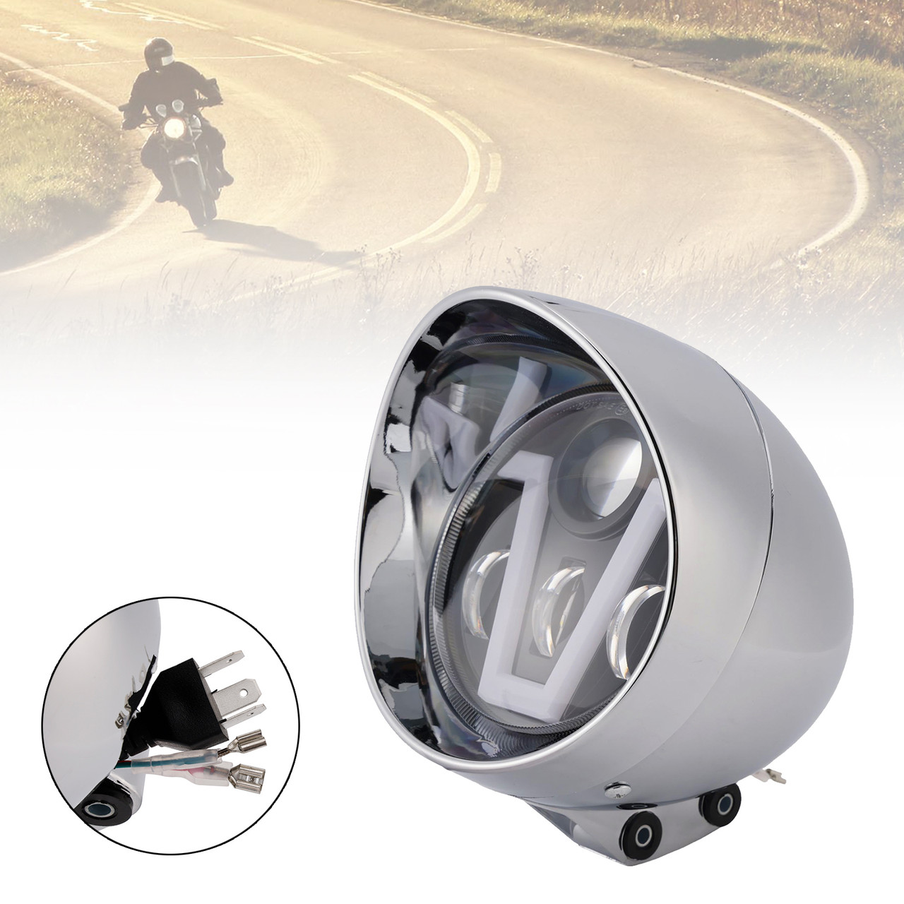 40W 5.75" Beam Headlight Fog Lamp Custom 4000Lm Chrome Fits For Racer Bobber