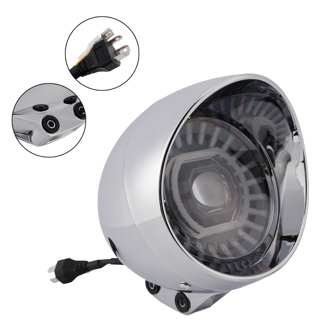 55W 5.75" Beam Headlight Fog Lamp Custom 4000Lm Chrome Fits For Racer Bobber