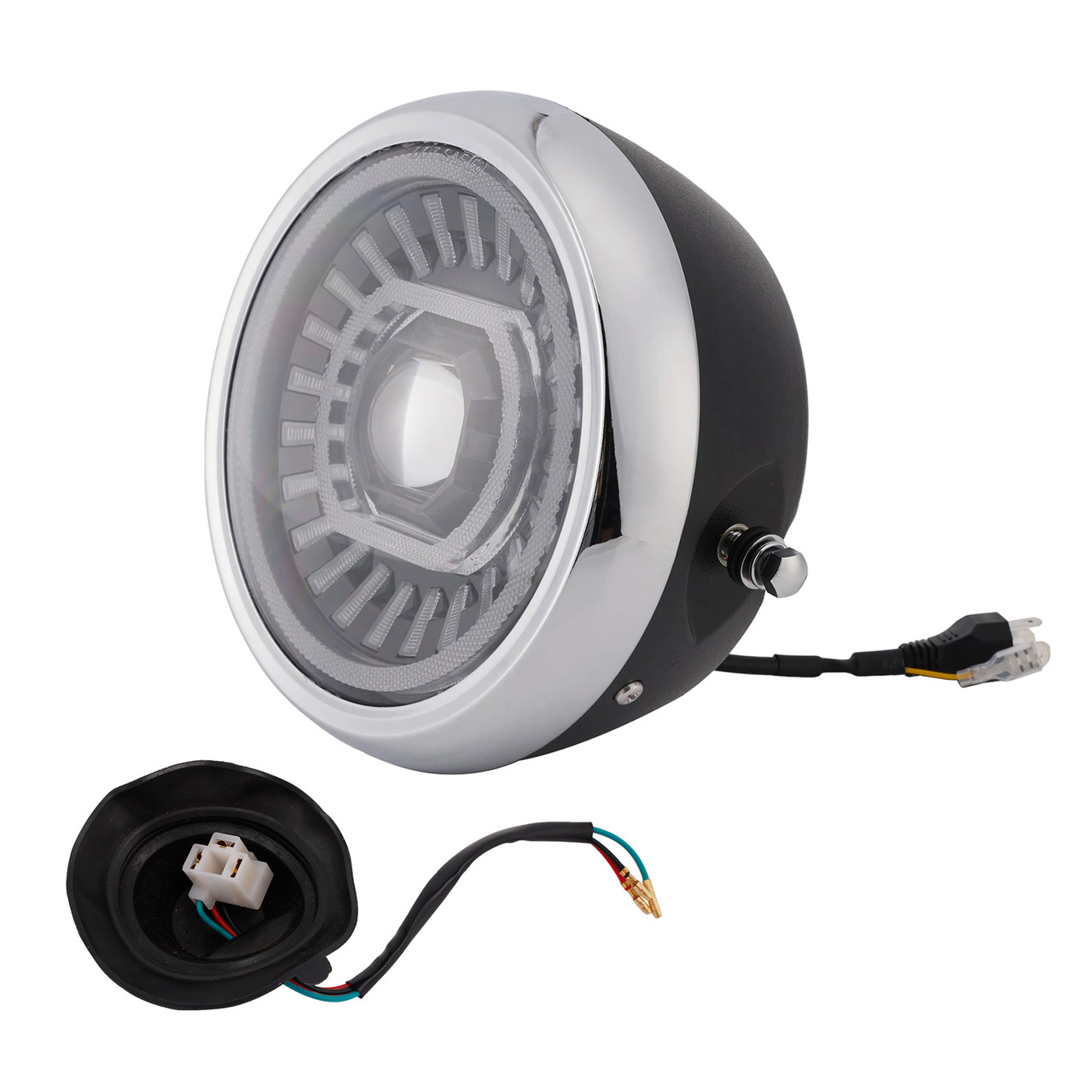 55W 7.5" Beam Headlight Fog Lamp Custom 4000Lm Chrome Fits For Racer Bobber