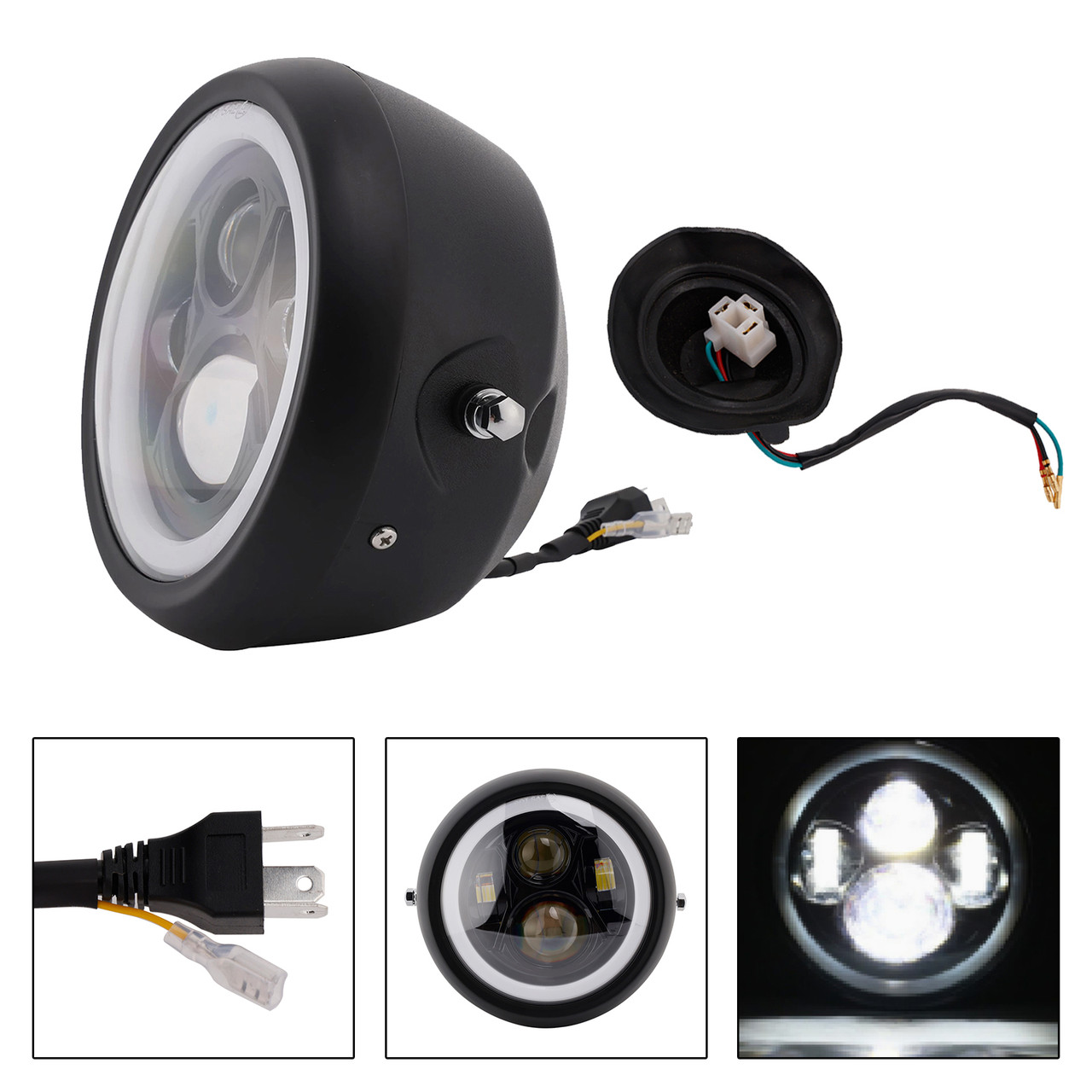 55W 7.5" Beam Headlight Fog Lamp Custom 4000Lm Black Fits For Racer Bobber