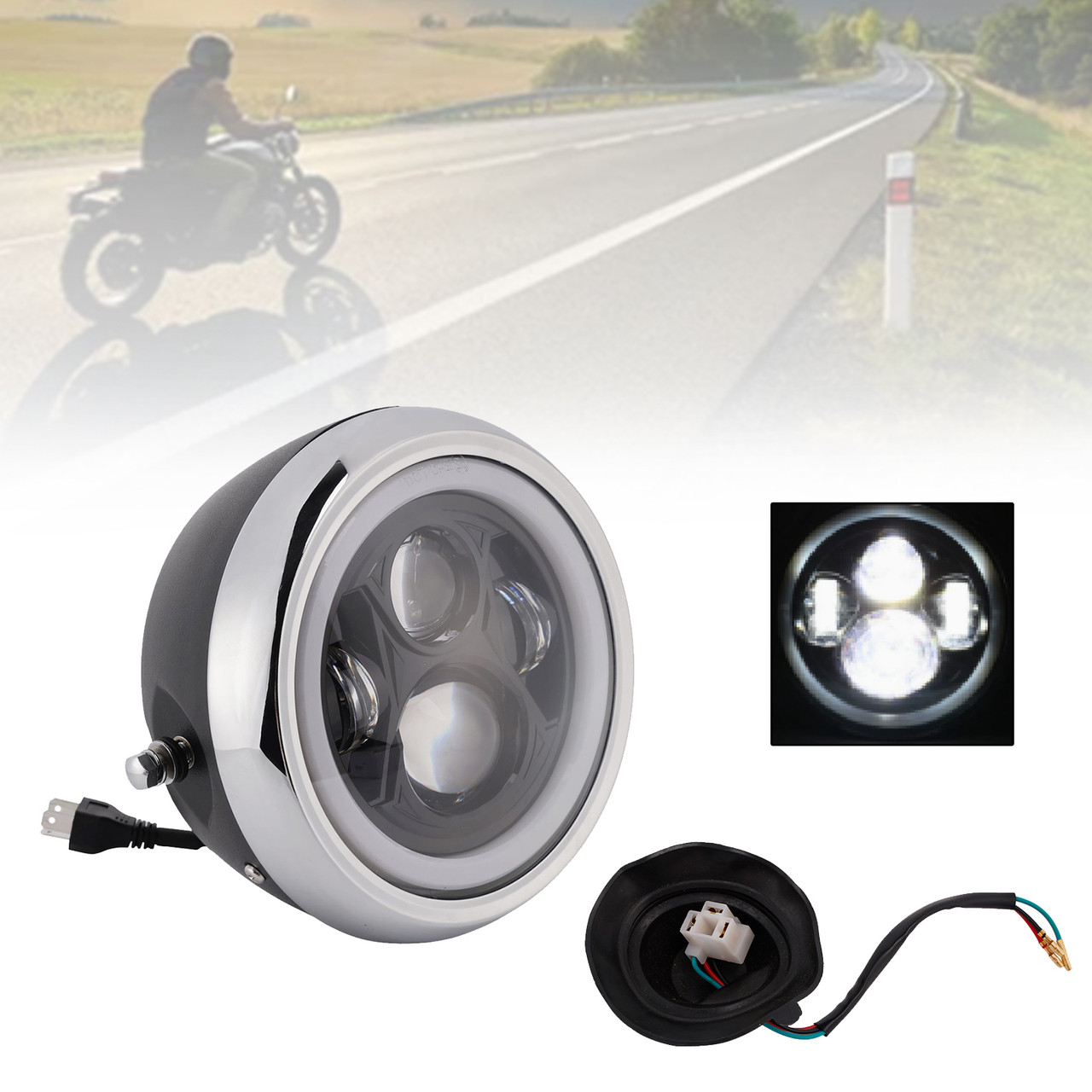 55W 7.5" Beam Headlight Fog Lamp Custom 4000Lm Chrome Fits For Racer Bobber