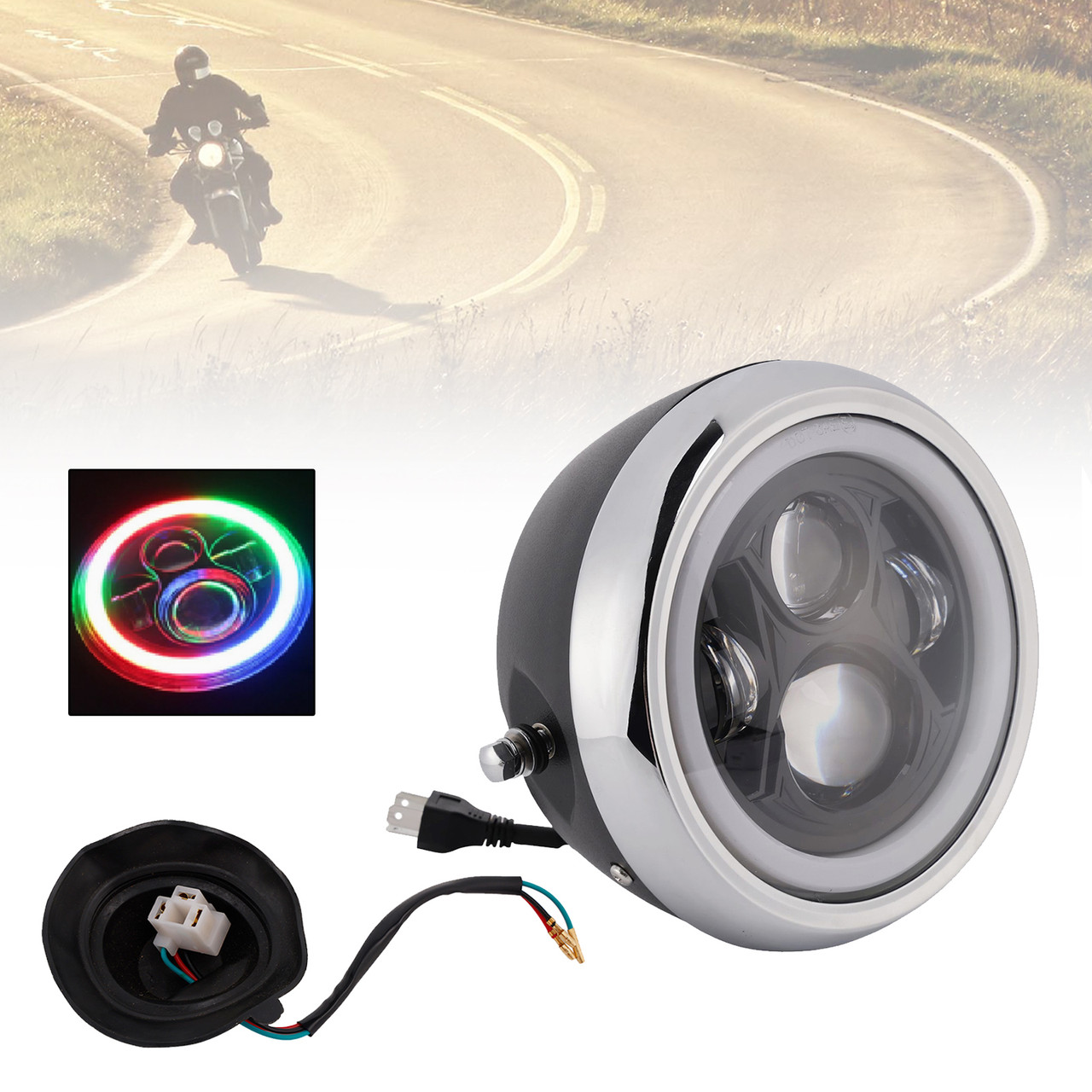 55W 7.5" Beam Headlight Fog Lamp Custom 4000Lm Chrome Fits For Racer Bobber