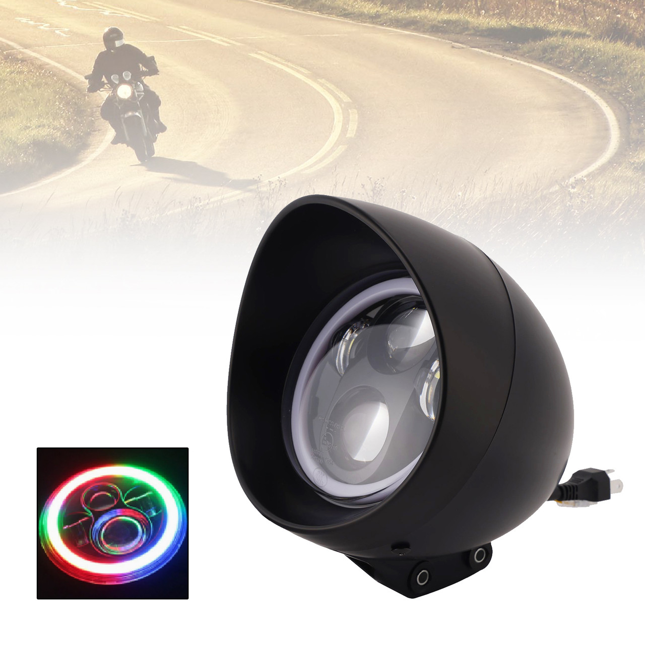 55W 5.75" Beam Headlight Fog Lamp Custom 4000Lm Black Fits For Racer Bobber