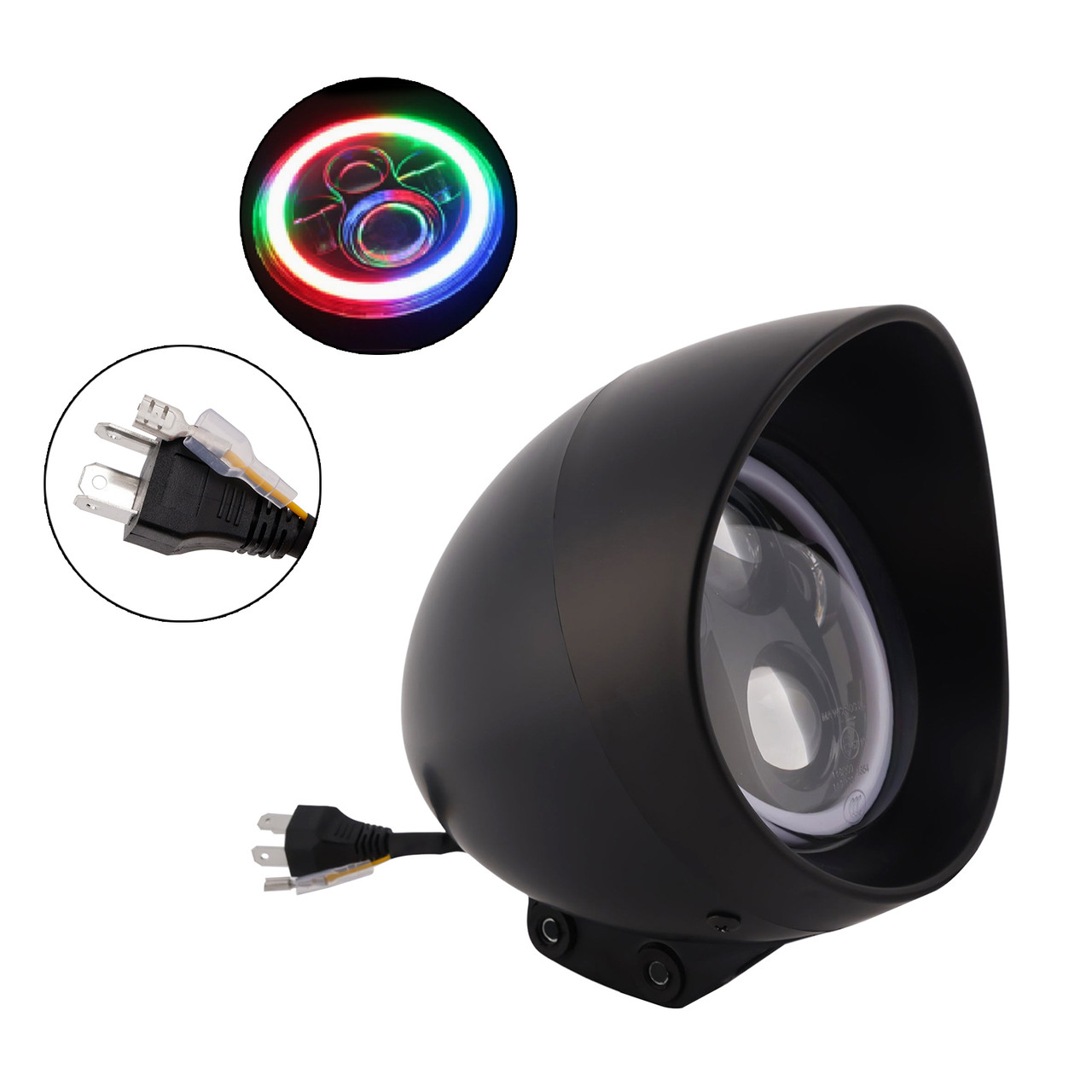 55W 5.75" Beam Headlight Fog Lamp Custom 4000Lm Black Fits For Racer Bobber