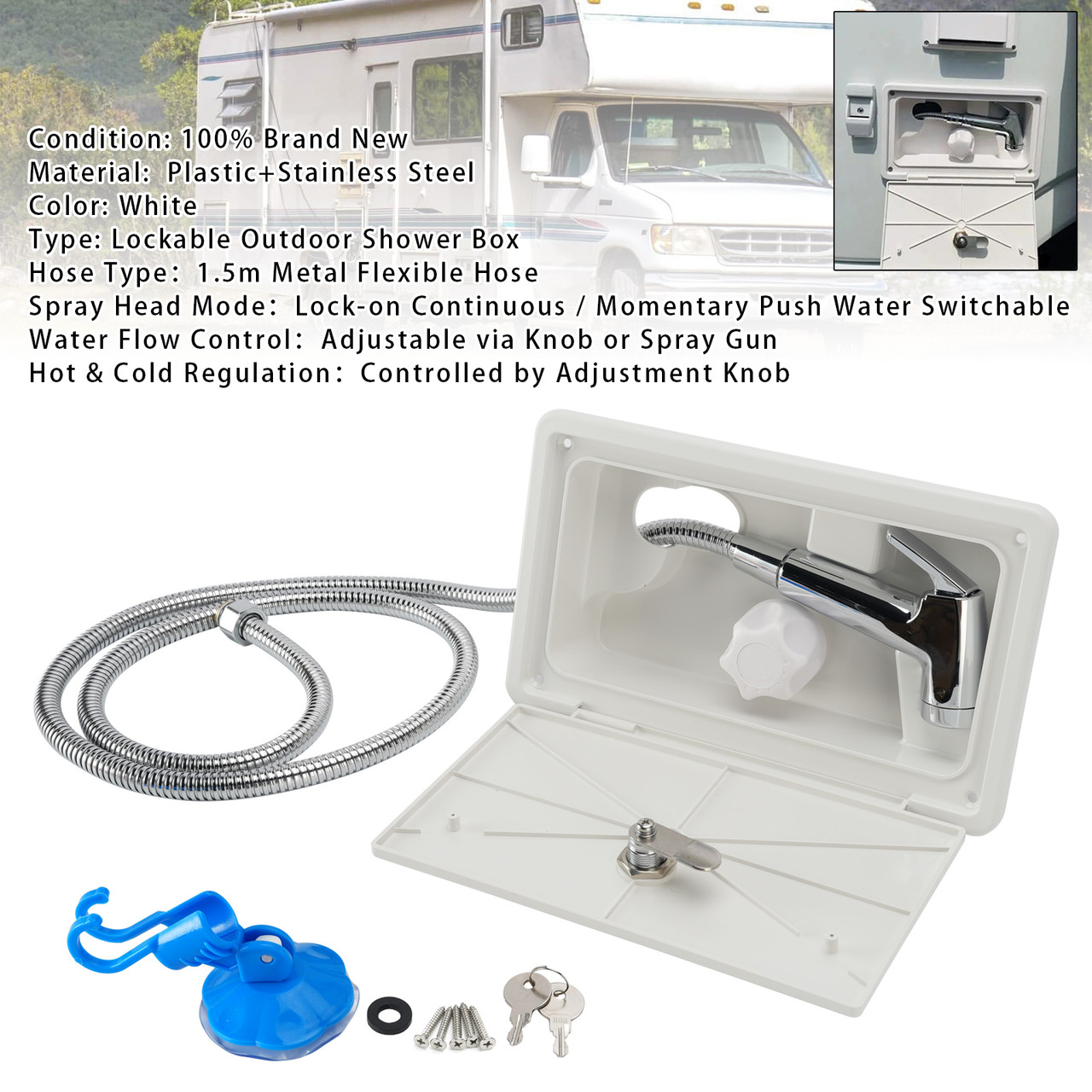 RV Exterior Lockable Outdoor Shower Box Hot Cold Water For Caravan Camper