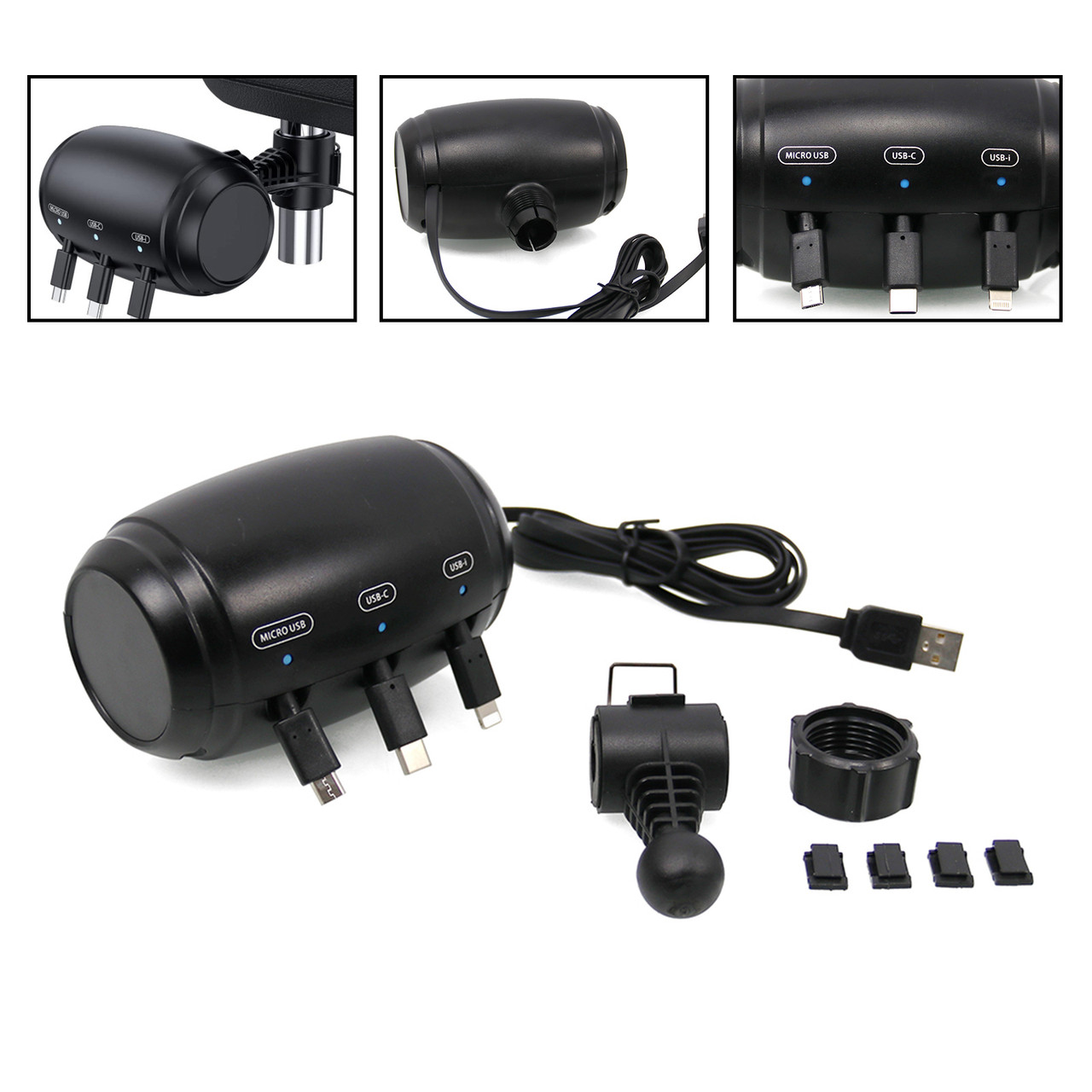 3-in-1 Retractable Car Backseat Charging Station Box for iPhone/Samsung/Android