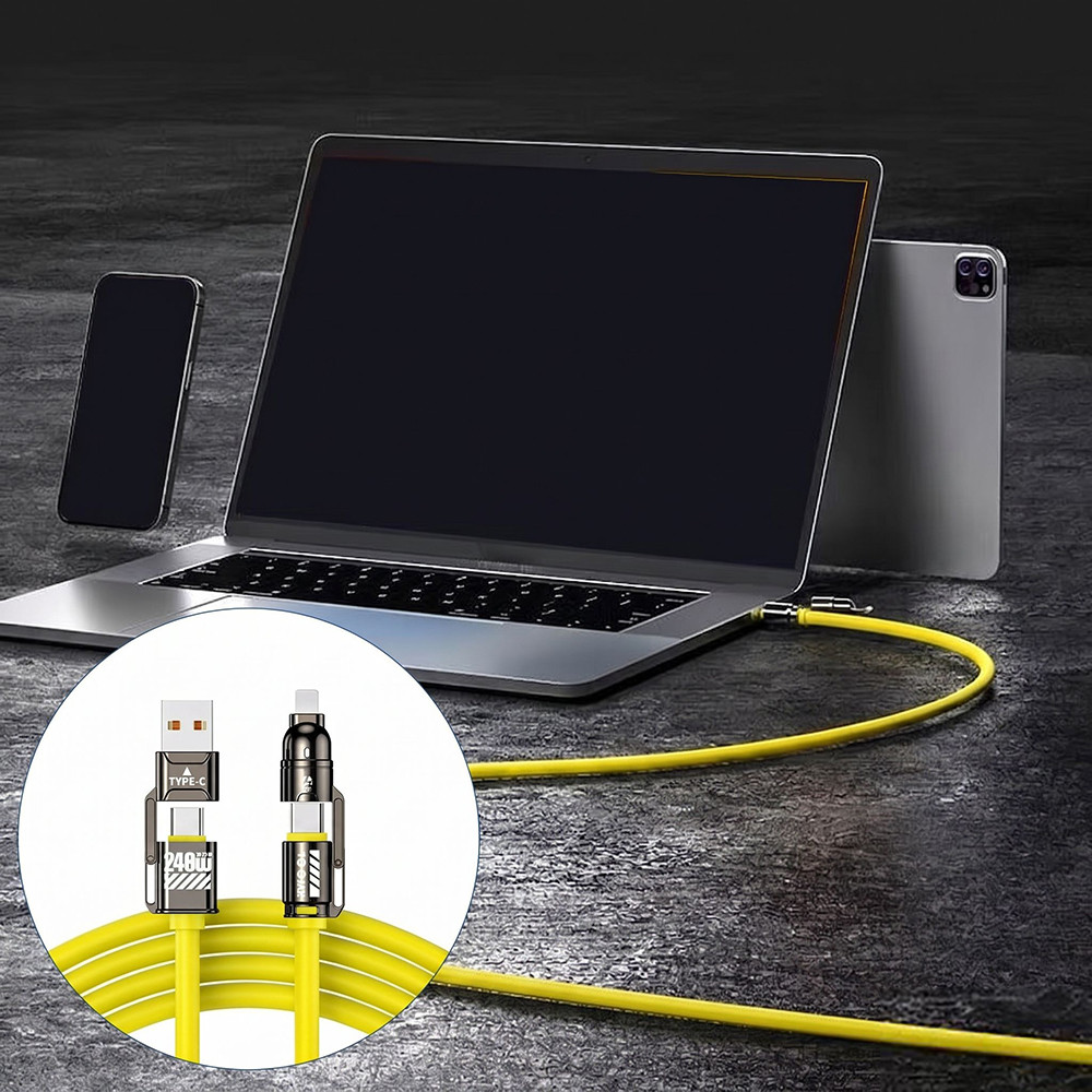 240W Fast Charging Atomic 4-in-1 Data Cable 2-in-2 Dual Type-C Cord For iPhone 5-17 And Samsung Android Phones Daily Use