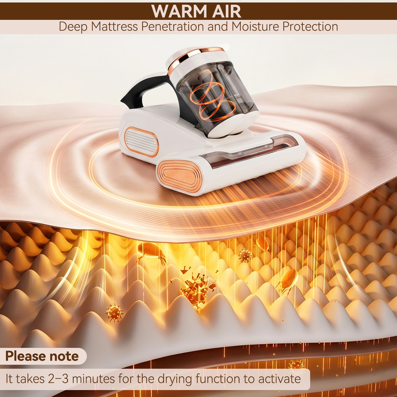 15KPa Cordless Mattress Vacuum Cleaner with UV Care & 140°F Heat
