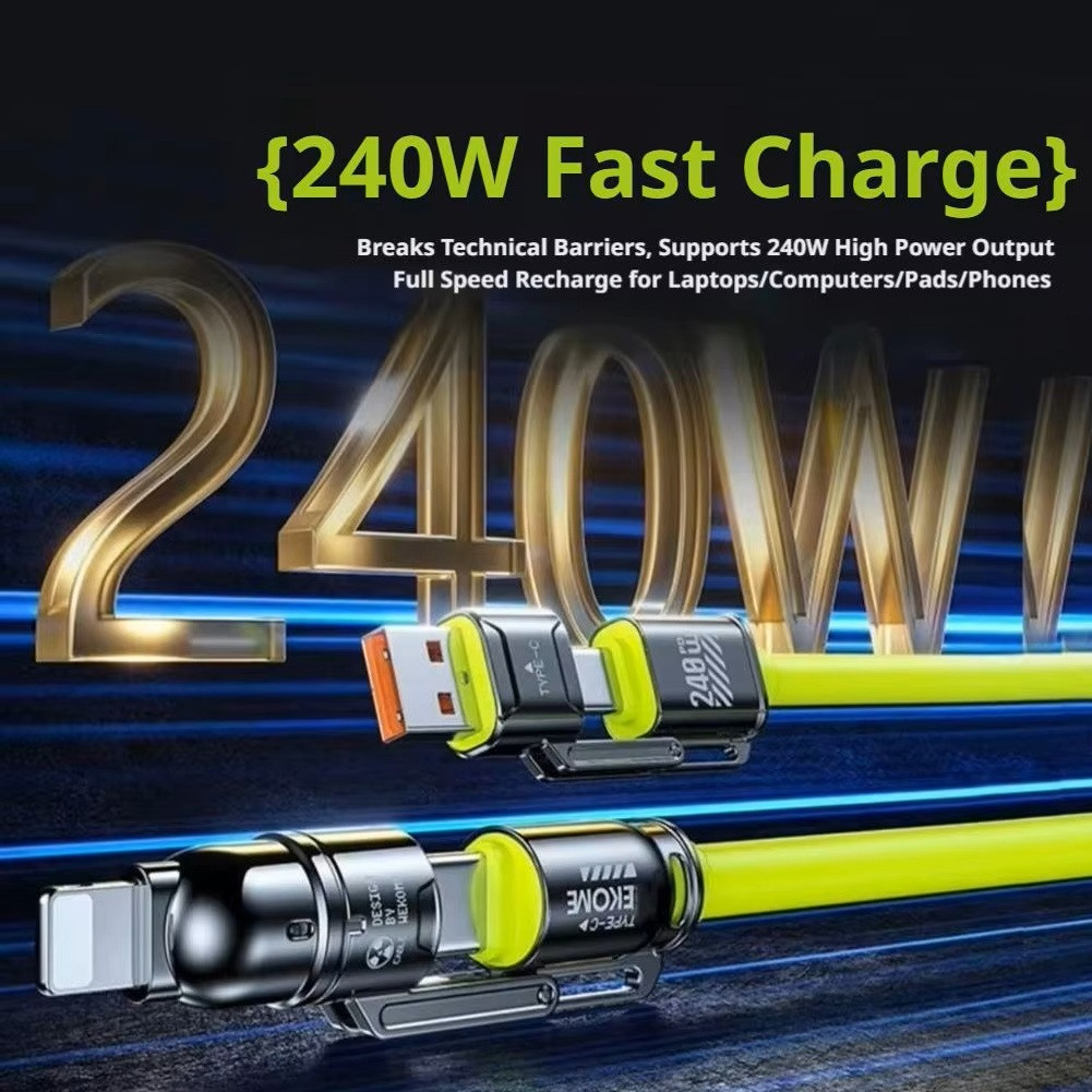 240W Fast Charging Atomic 4-in-1 Data Cable 2-in-2 Dual Type-C Cord For iPhone 5-17 And Samsung Android Phones Daily Use