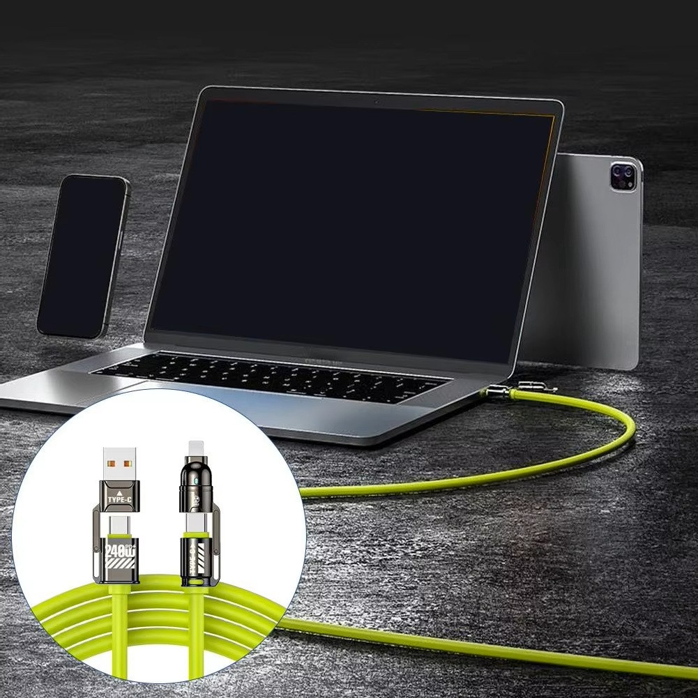 240W Fast Charging Atomic 4-in-1 Data Cable 2-in-2 Dual Type-C Cord For iPhone 5-17 And Samsung Android Phones Daily Use
