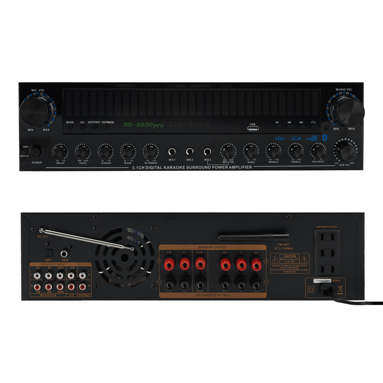 3600W Peak Stereo HiFi Power Bluetooth Amplifier High-Power 5.1 Subwoofer Home