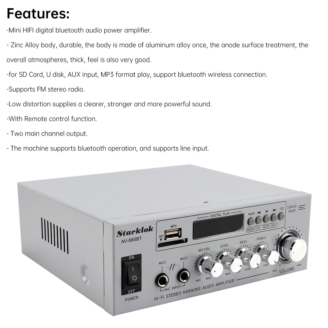 800W  2.1CH Bluetooth Stereo Hifi Car Home Audio Car Amplifier AMP Sound Speaker